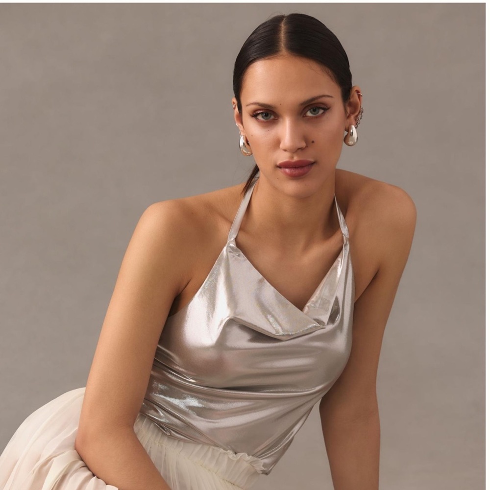 By Anthropologie Cowl-Neck Shine Halter Tank
